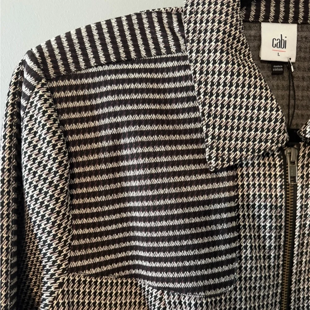 CAbi ‘Baron Blazer’ Chic Black, Brown & Cream Houndstooth Jacket. Unlined. Zip. - Picture 4 of 10